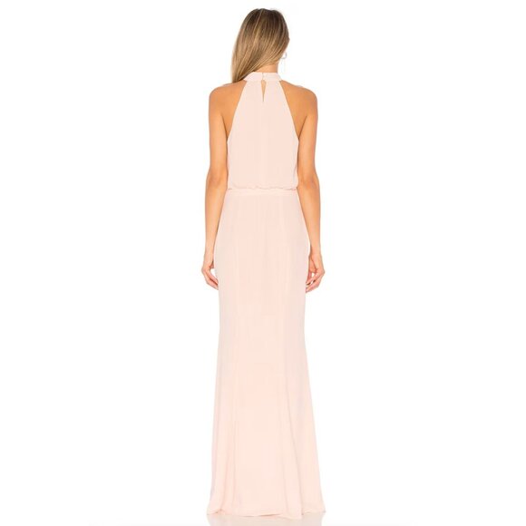 LIKELY Cameron Gown Size 2 Seashell Pink Maxi Dress Halter Neckline Side Slit - Picture 5 of 10